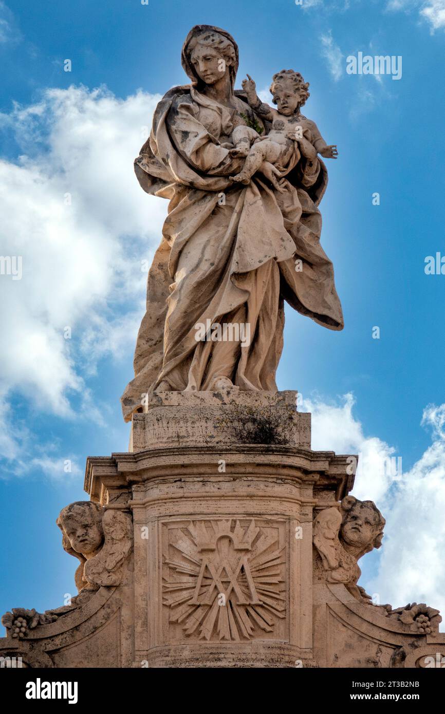 Virgin and Child on the facade of Santa Maria Maggiore, Rome, Italy Stock Photo