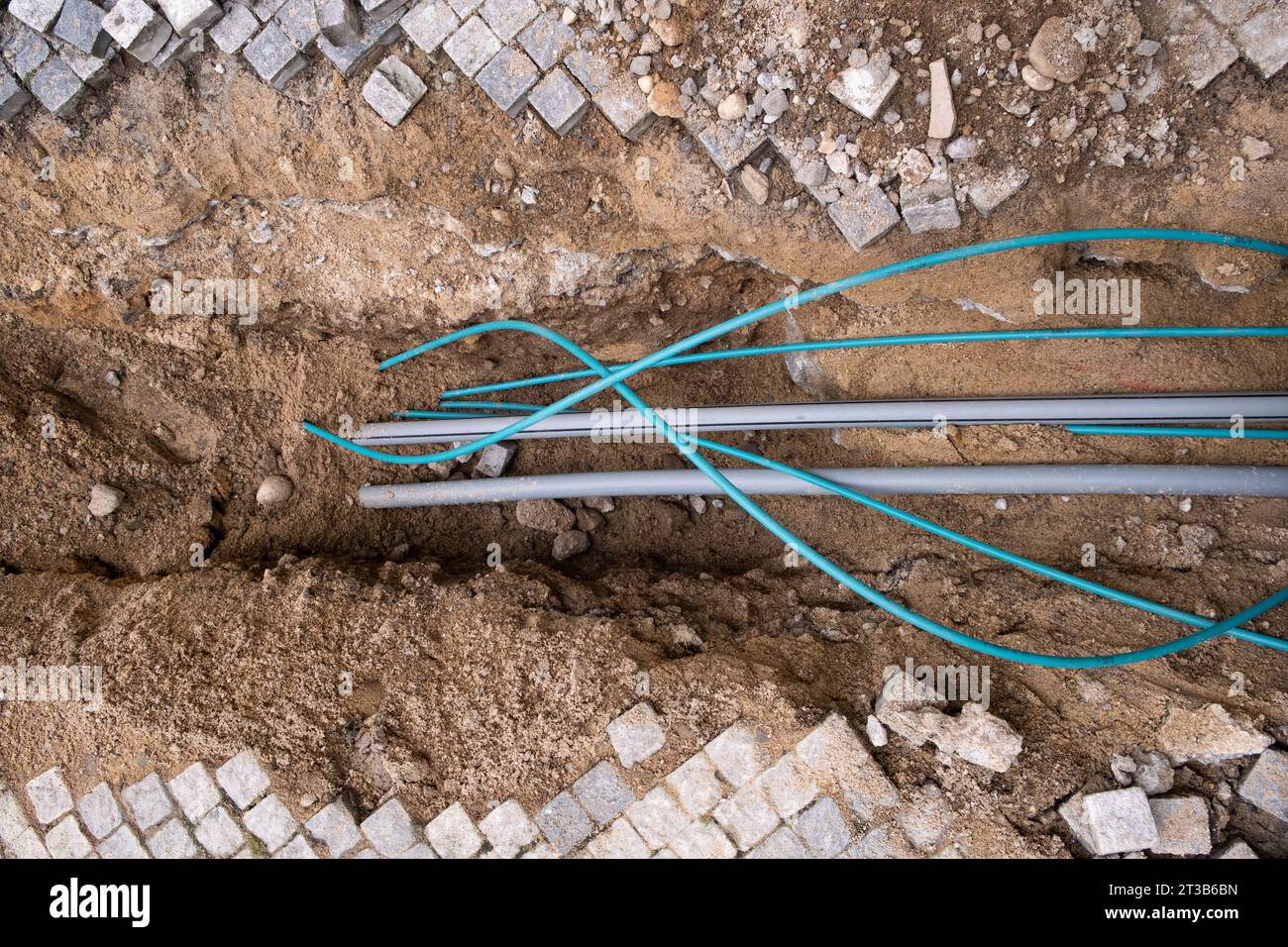 Underground electric cable infrastructure communication installation at