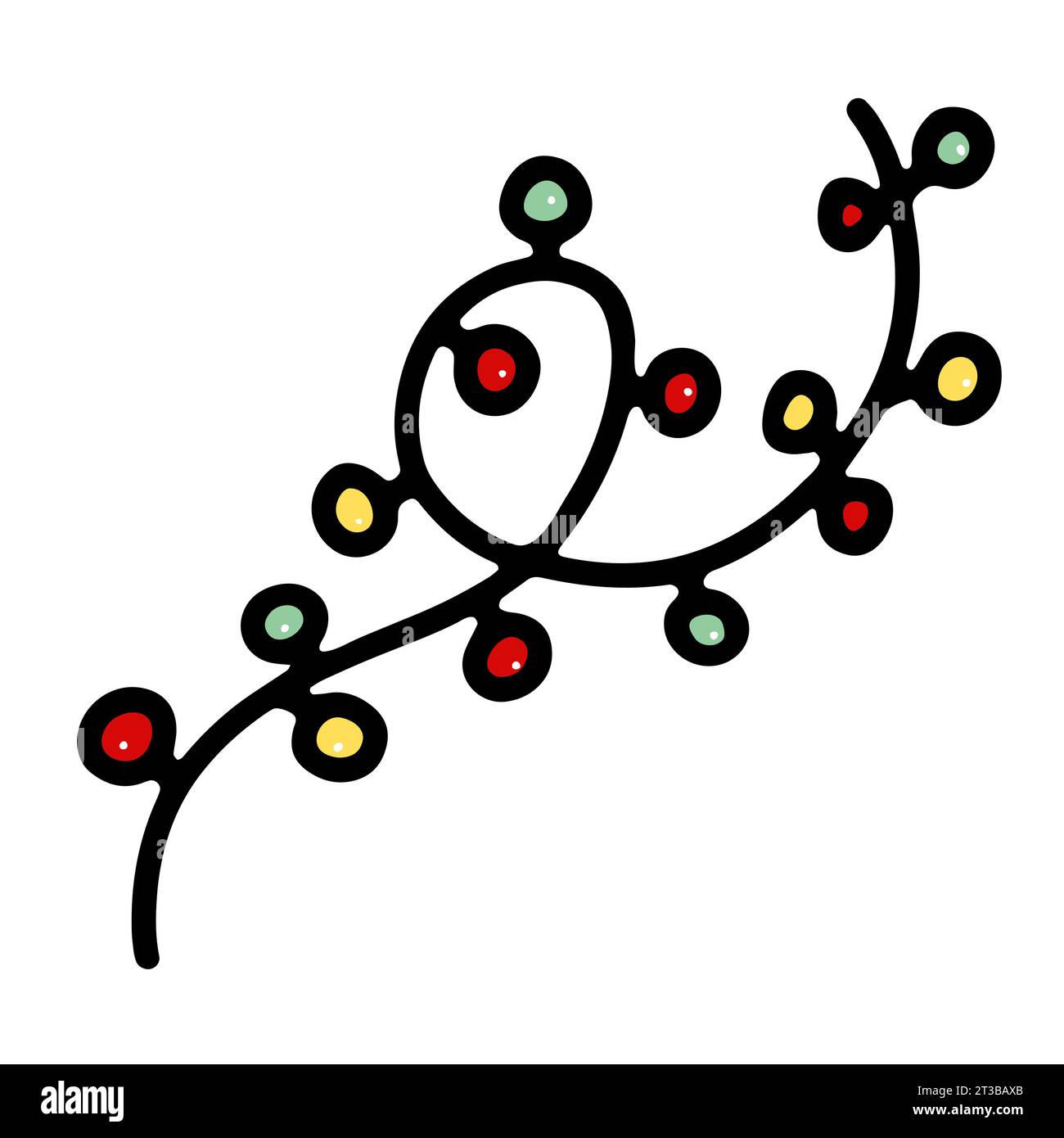 Doodle Christmas Garland. Handdrawn festoon isolated on white background. Color festive