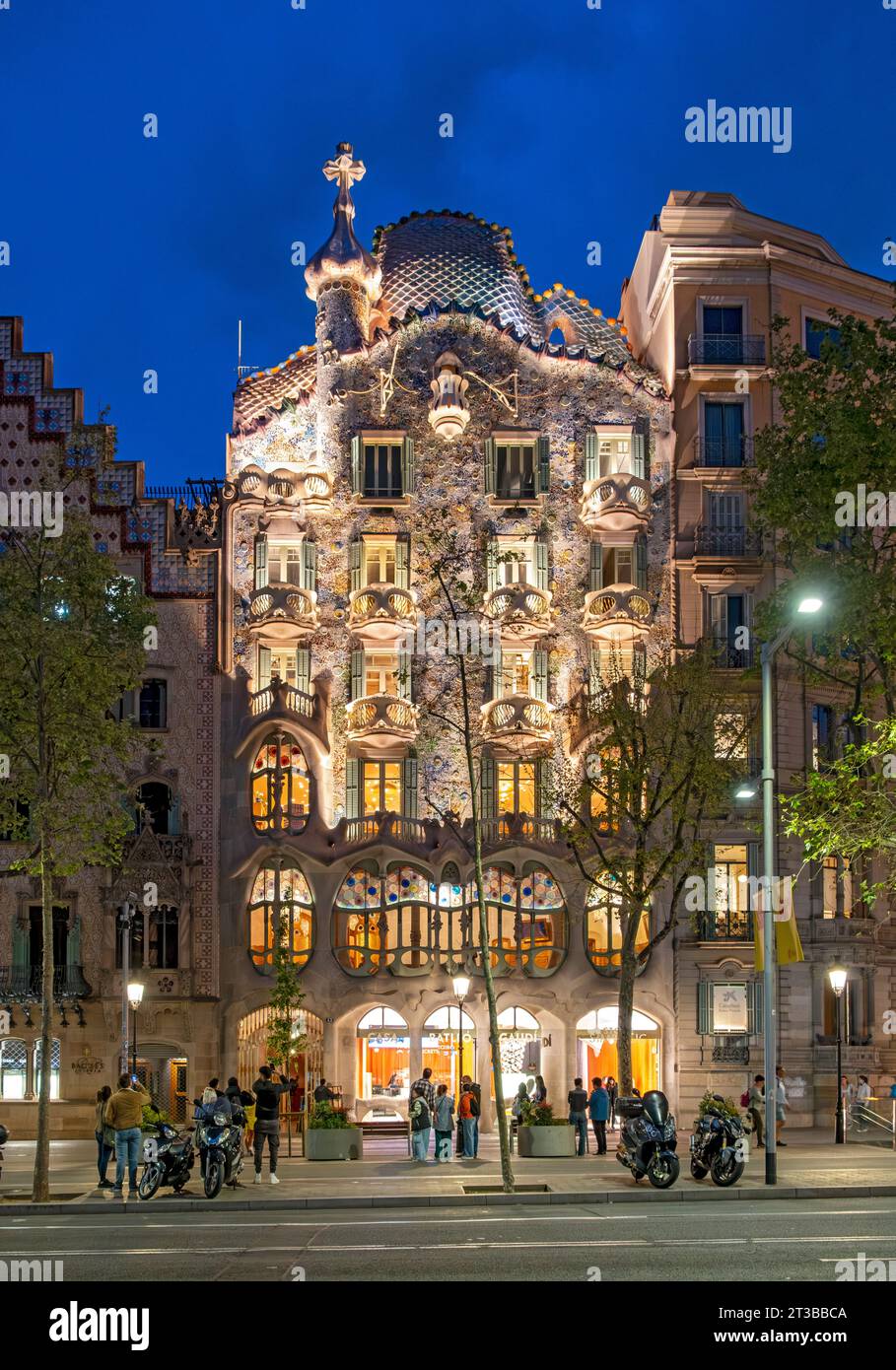Night view of Casa Batllo by Antoni Gaudi, Barcelona, Spain Stock Photo
