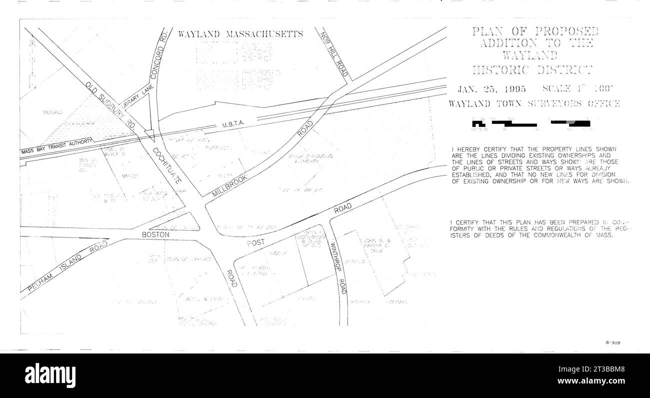 Plan of proposed addition to the Wayland Historic District, January 25, 1995 Stock Photo