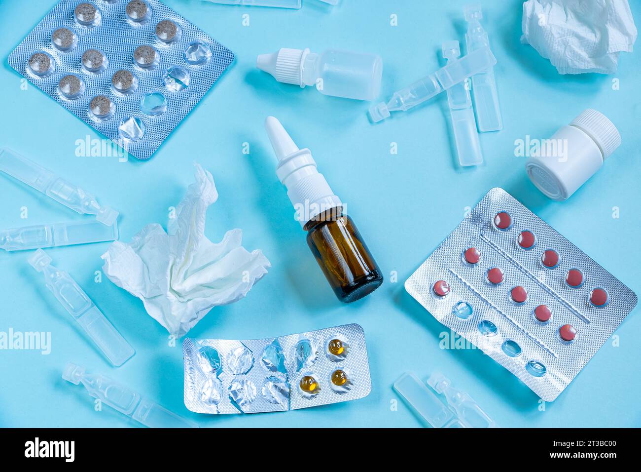 Medicines and pills background. Season of colds and illnesses