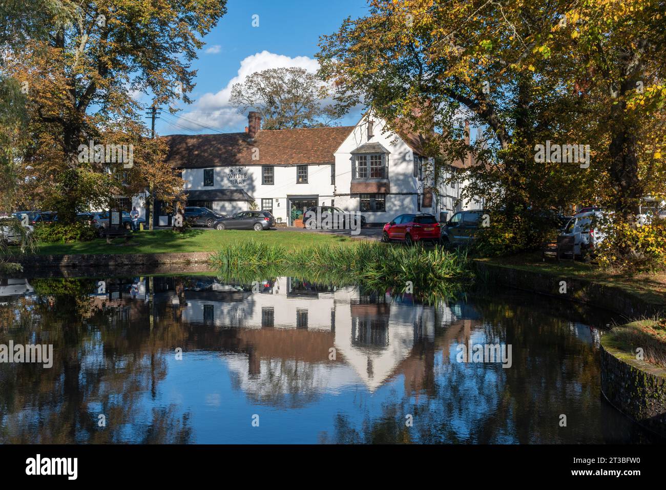 Godstone, Surrey, England, UK, view of the pretty village and village pond on a sunny October or autumn day Stock Photo