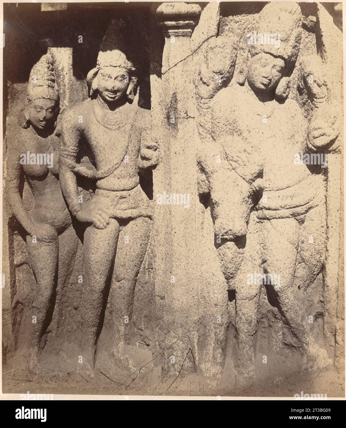 Carved figures from the 2d stone ratha [i.e. Arjuna Ratha] at ...
