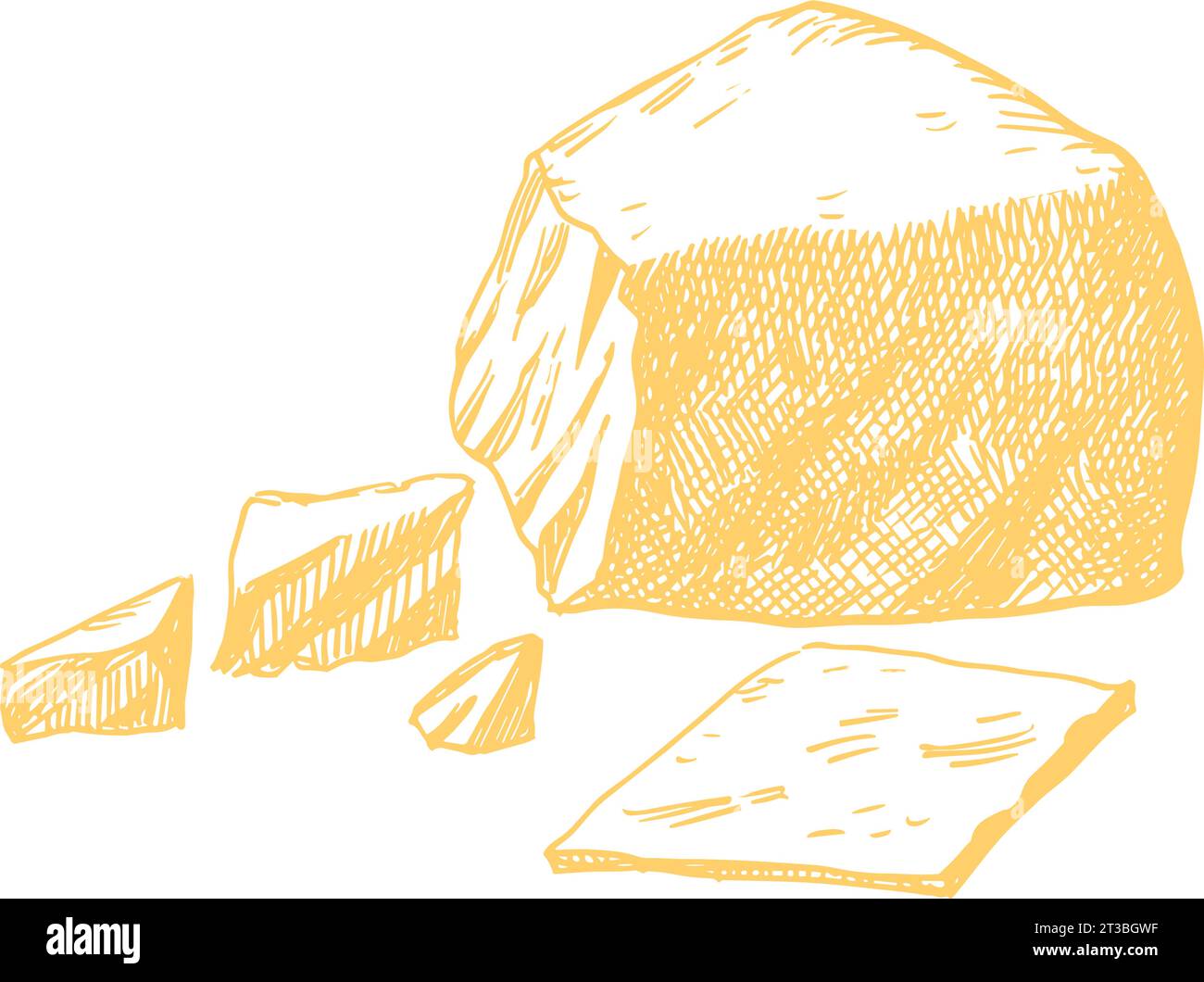 Watercolor parmesan cheeses with cutted pieces, milk dairy product