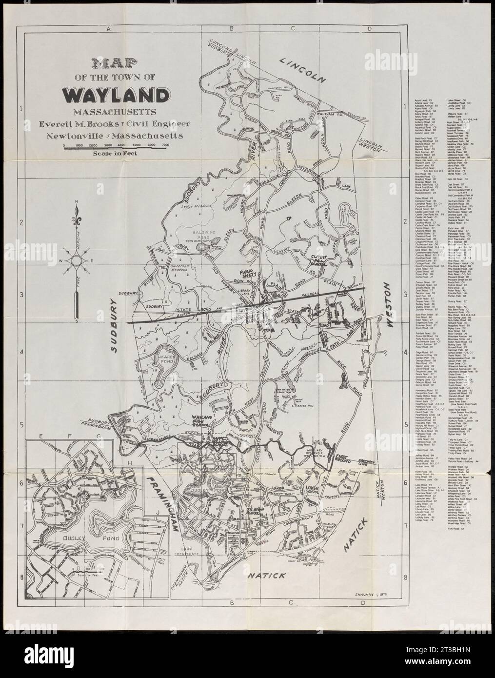 Map of the Town of Wayland, Massachusetts, 1978 Stock Photo Alamy