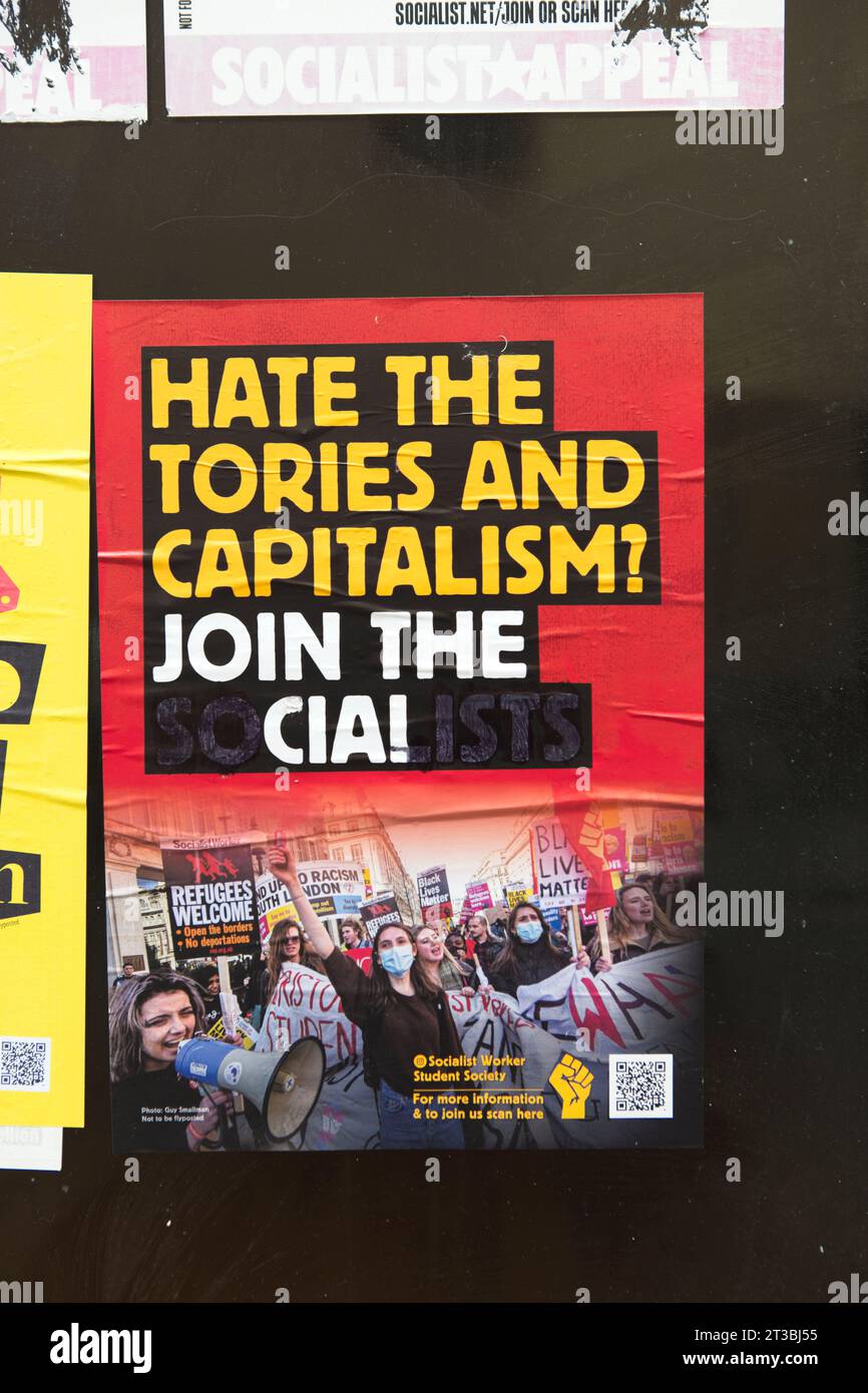 'Hate the Tories and capitalism? Join the socialists' [CIA]: edited poster in Oxford city centre Stock Photo