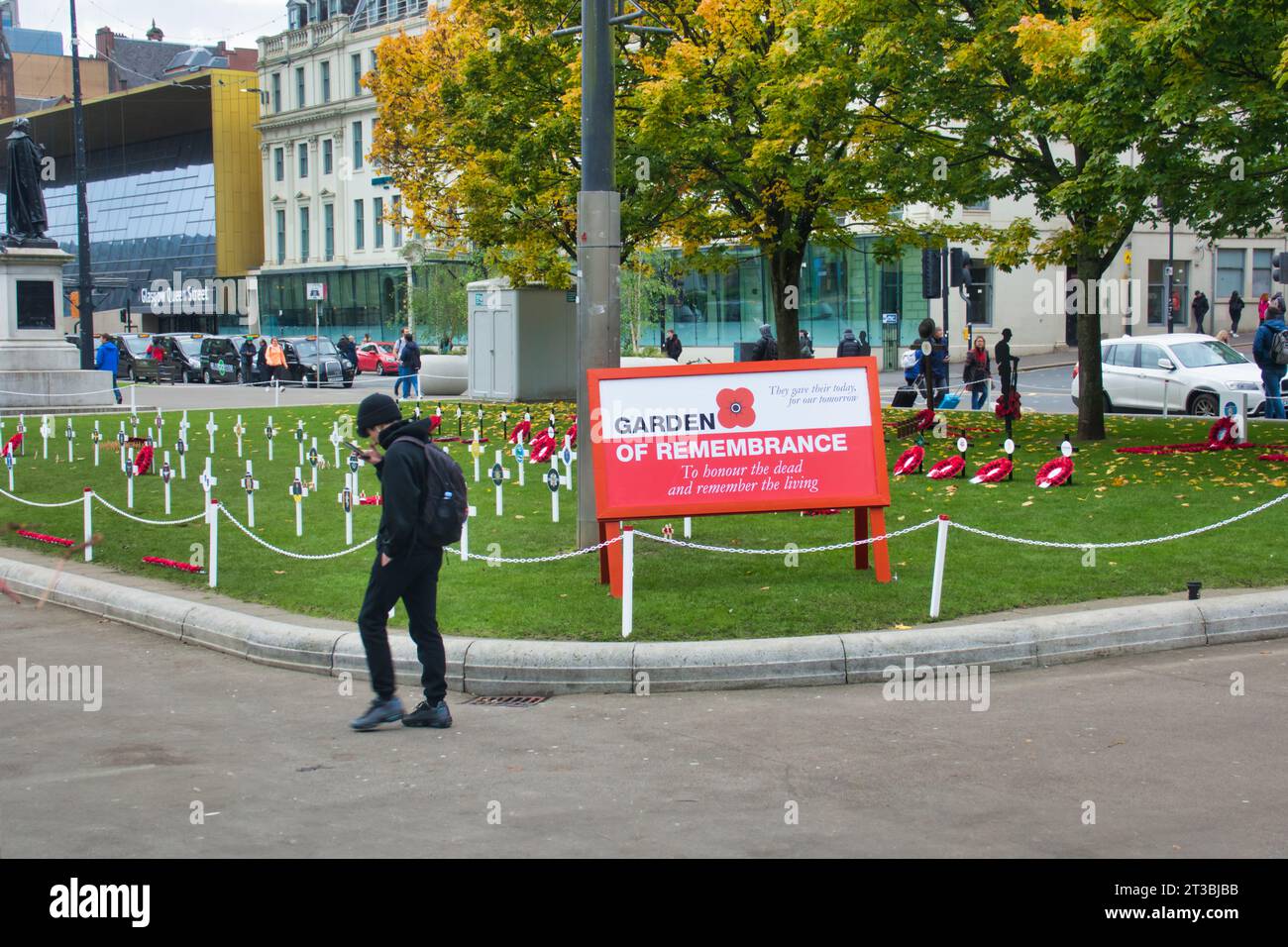 Glasgow, Scotland, UK. 24th October, 2023. Garden of remembrance in george square ahead of remembrance Sunday. Credit Gerard Ferry/Alamy Live News Stock Photo