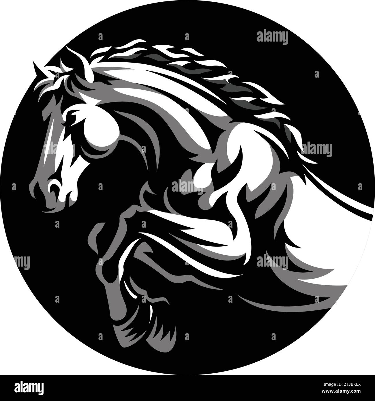 The Muscular Horse Jumping Round Logo Design Stock Vector