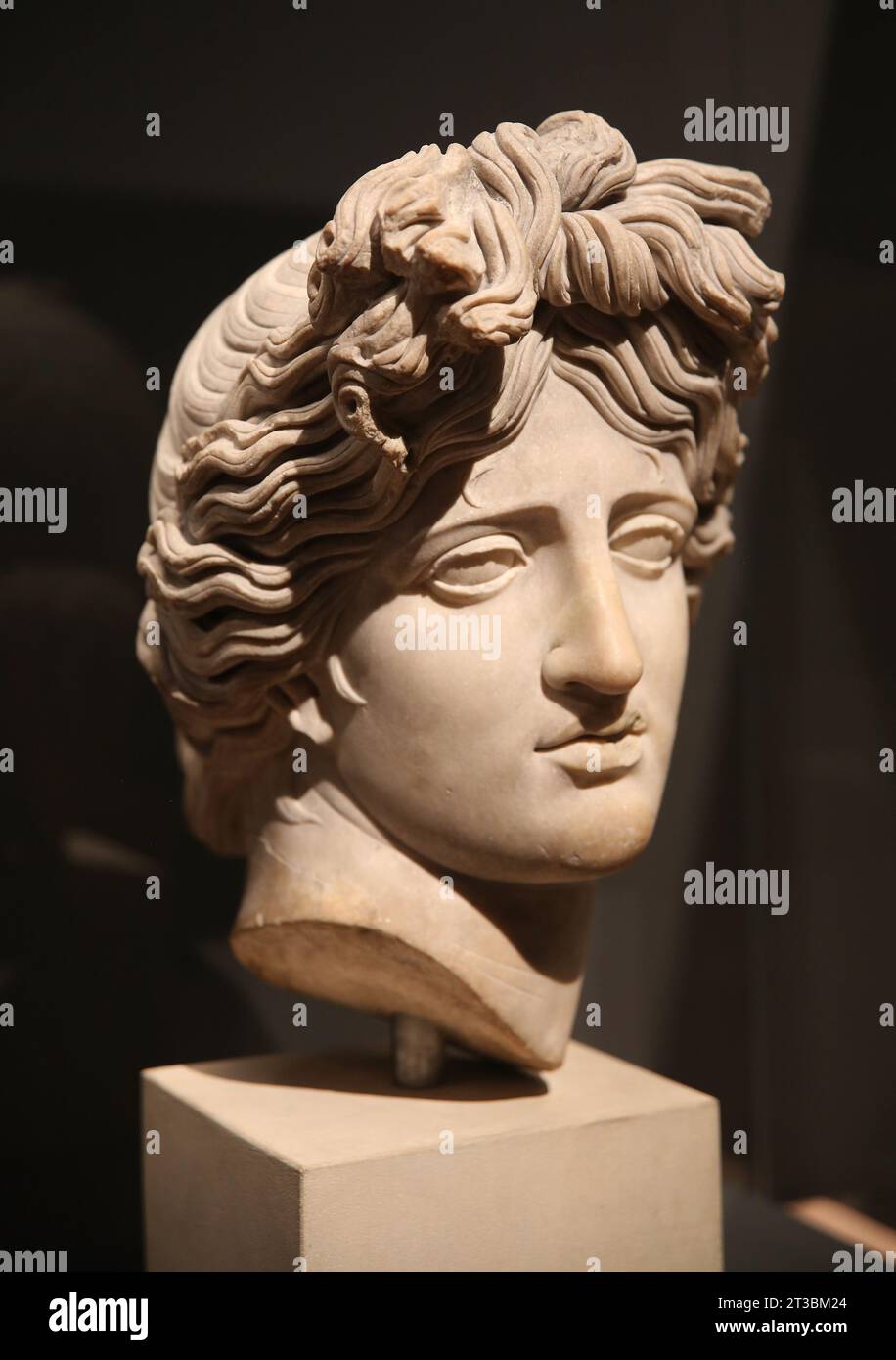 head of the god Apollo. Found in Rome, Italy. 3rd century AD Marble. The Human Image: Art, Identities and Symbolism. Exposition organised by the Briti Stock Photo
