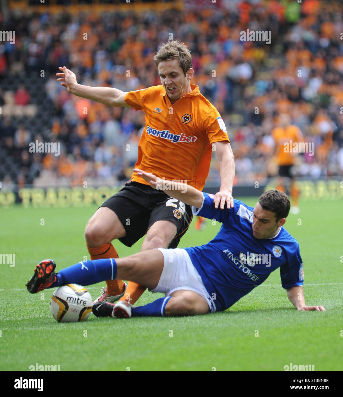 Kevin Doyle of Wolverhampton Wanderers and Matthew James of Leicester City. Football League Championship - Wolverhampton Wanderers v Leicester City 16/09/2012 Stock Photo