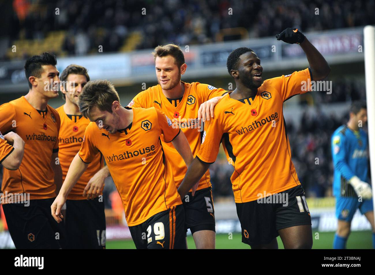 Kevin Doyle of Wolverhampton Wanderers celebrates after scoring a goal to make it 1-0 Sky Bet Football League One -  Wolverhampton Wanderers v Stevenage 02/11/2013 Stock Photo