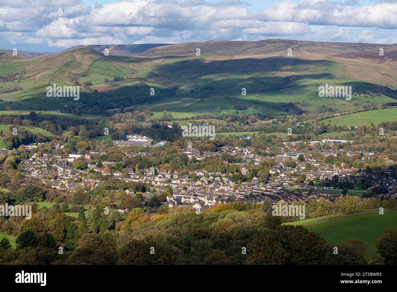The town of Chapel-en-le-Frith seen from Combs Edge in Derbyshire, England. Stock Photo