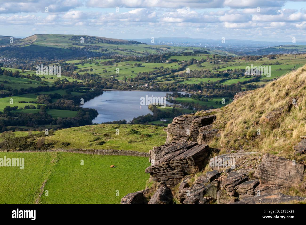 Combs reservoir seen from Combs Edge near Chapel-en-le-Frith in Derbyshire, England. Stock Photo