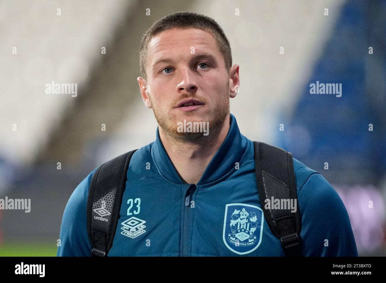 Ben Wiles 23 of Huddersfield Town arrives at the stadium before the