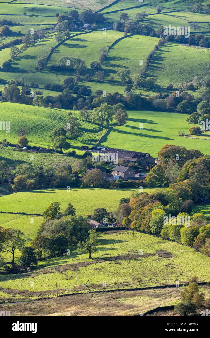 Green countryside around Combs village in Derbyshire, England on a sunny October day. Stock Photo