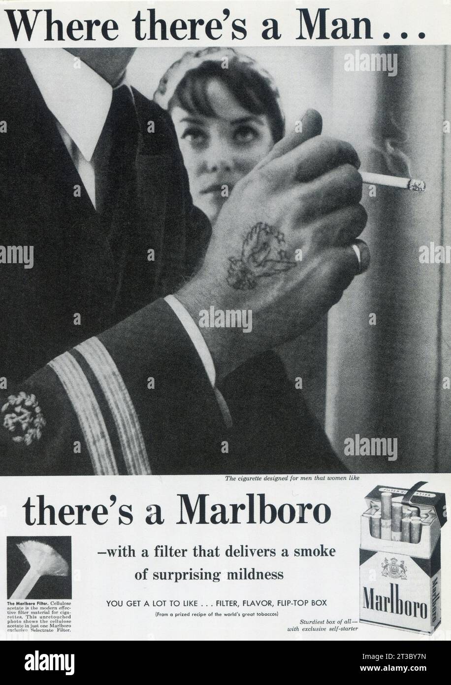 1958 Marlboro Man Ad. 'Where there's a man... there's Marlboro.' Stock Photo