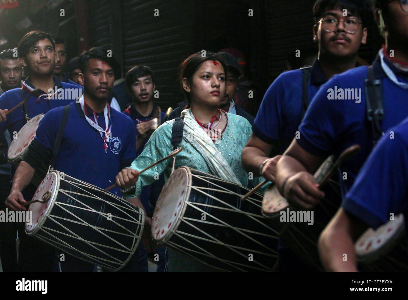 Kathmandu Bagmati Nepal 24th Oct 2023 People Play Traditional Music During Khadga Jatra