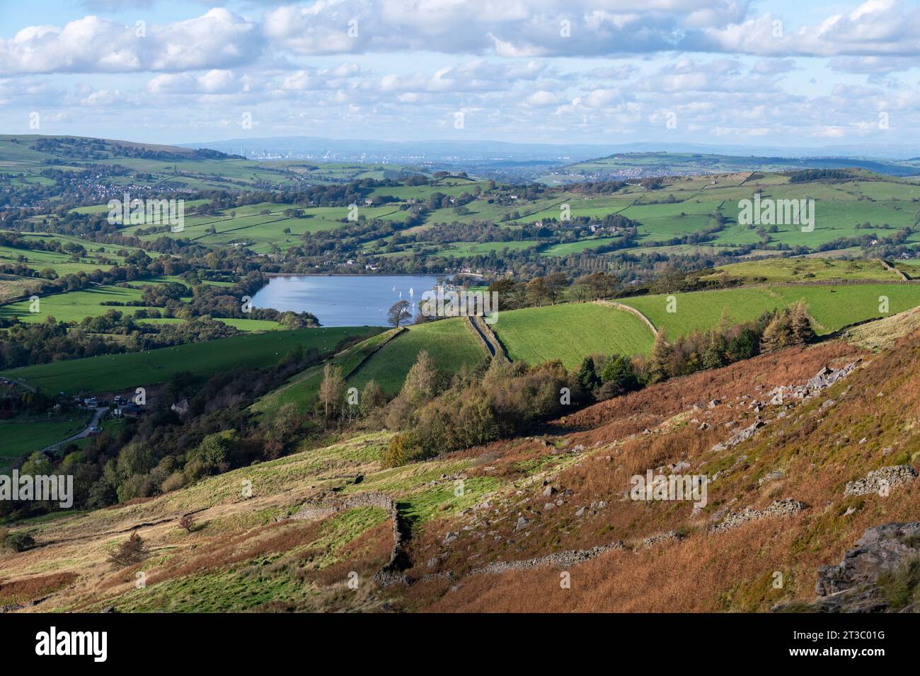 Combs reservoir seen from Combs Edge near Chapel-en-le-Frith in Derbyshire, England. Stock Photo