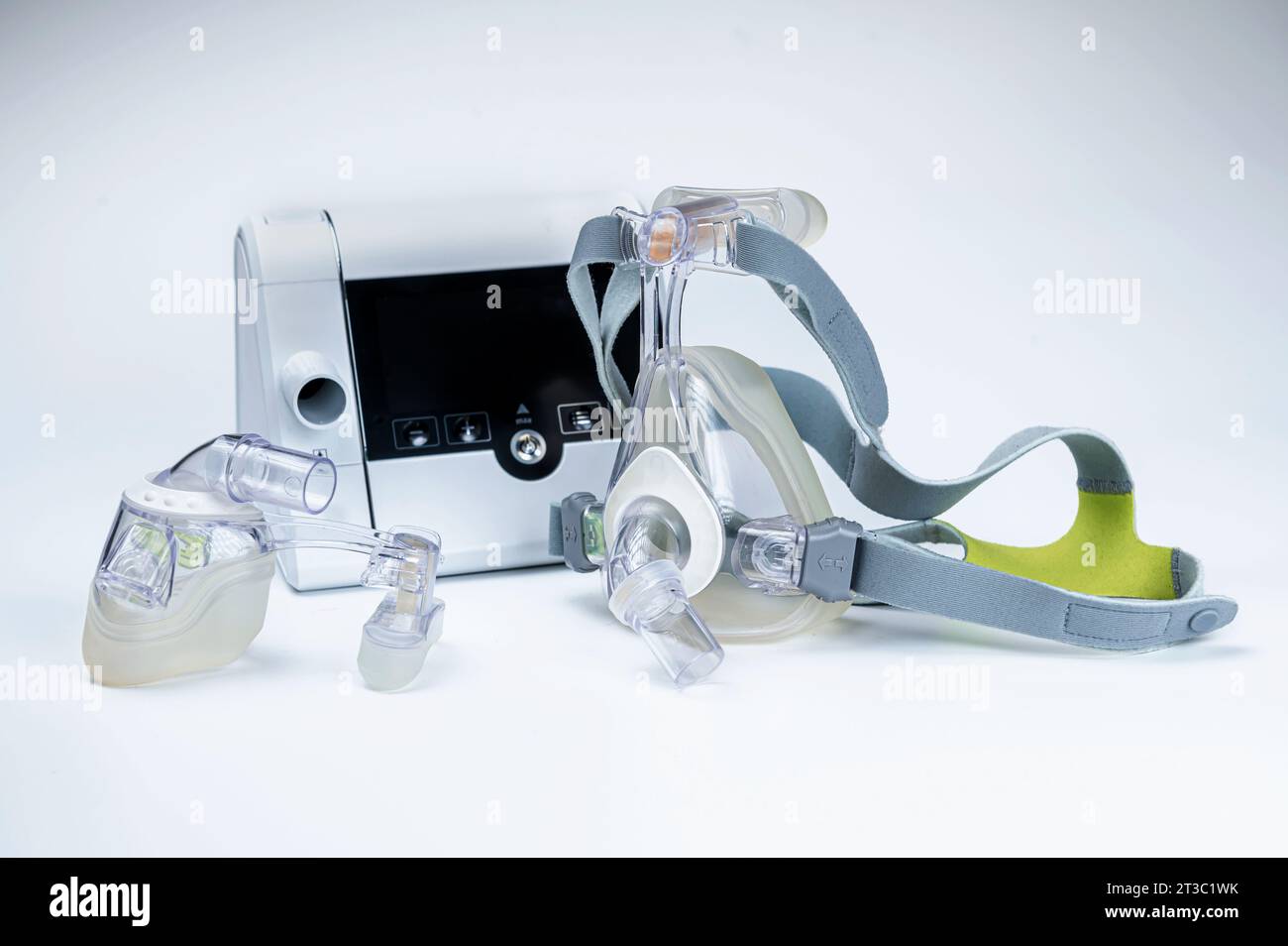 CPAP machine with mask and hose, for people with sleep apnea, respiratory, or breathing disorder Stock Photo