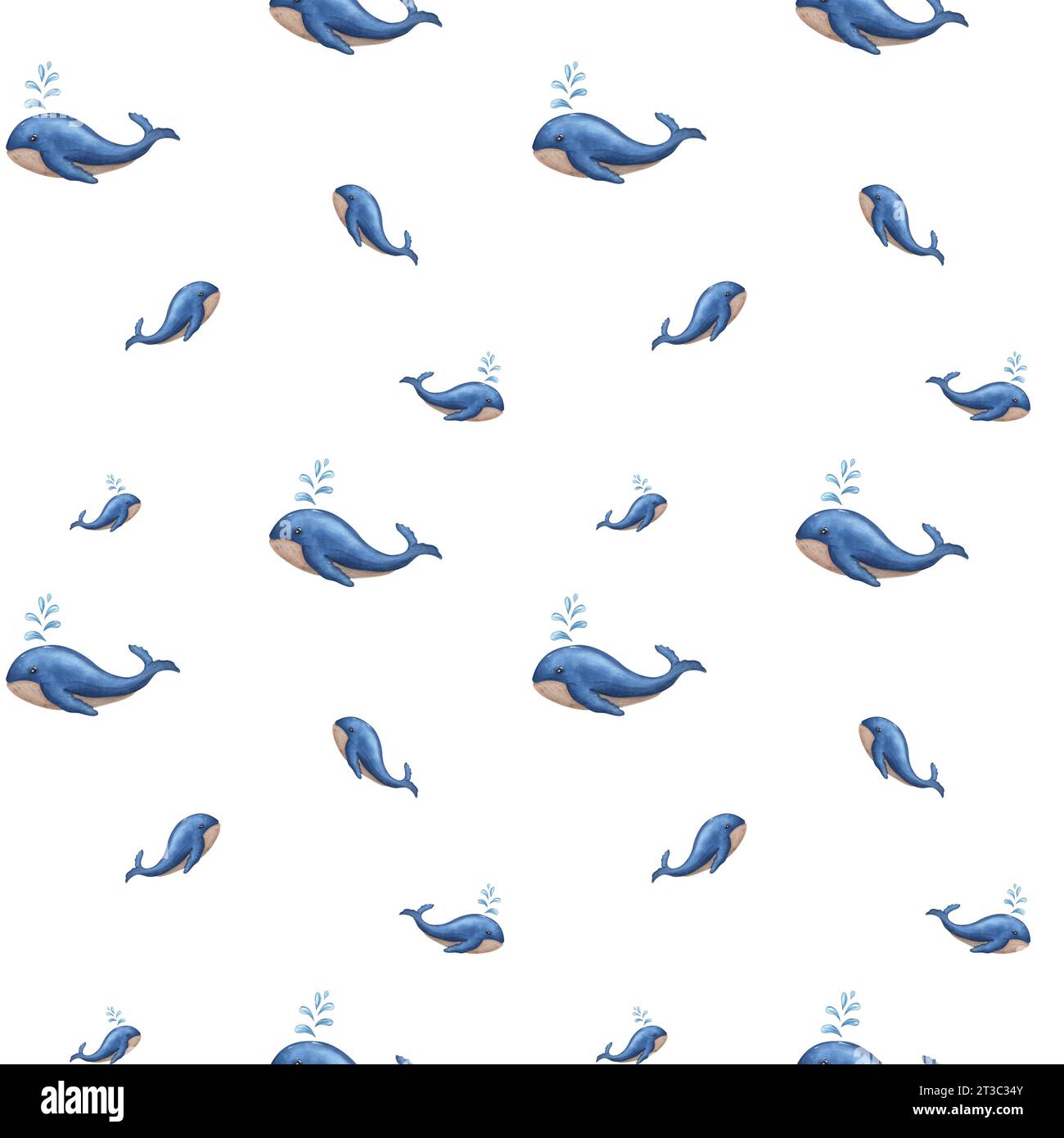 Seamless pattern swimming blue whales. Sperm whale breathe producing