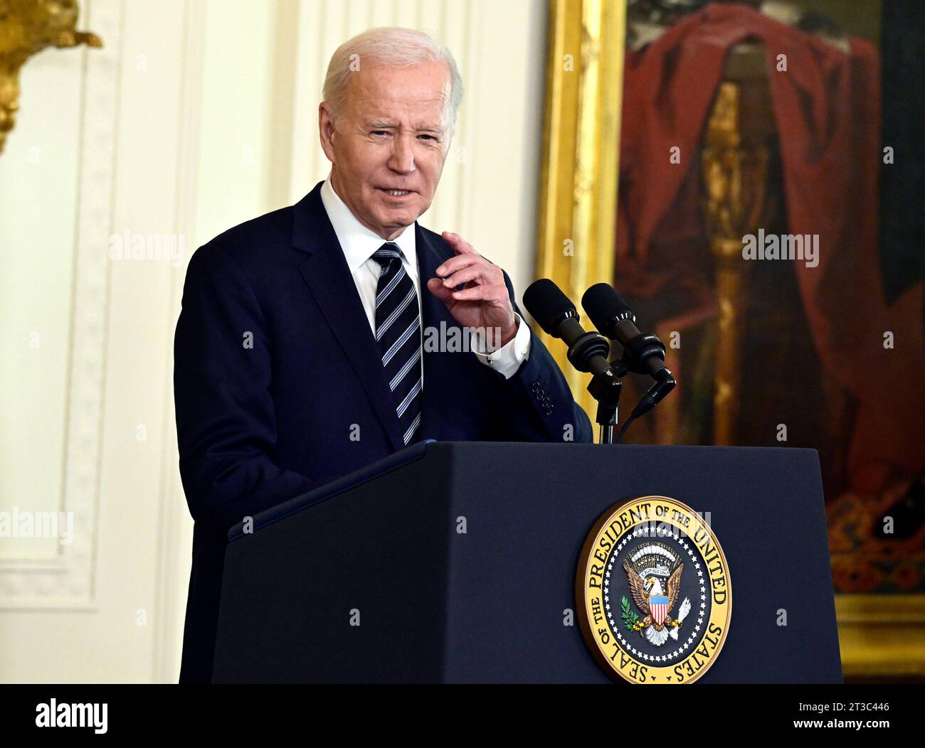 United States President Joe Biden makes remarks prior to awarding the