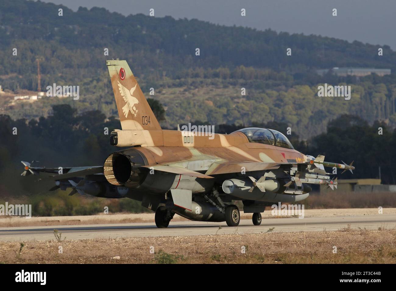 Israeli Air Force F-16D Barak armed with JDAM bomb, Python-5 and Sidewinder missiles. Stock Photo