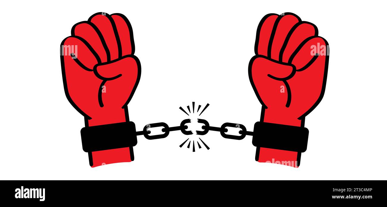 Human Rights Day. Chain of slavery, hand in handcuffs. Broken, chained