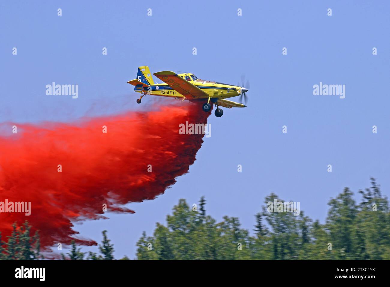 Israeli Police AT-802 on a training mission spreading flame retardant. Stock Photo