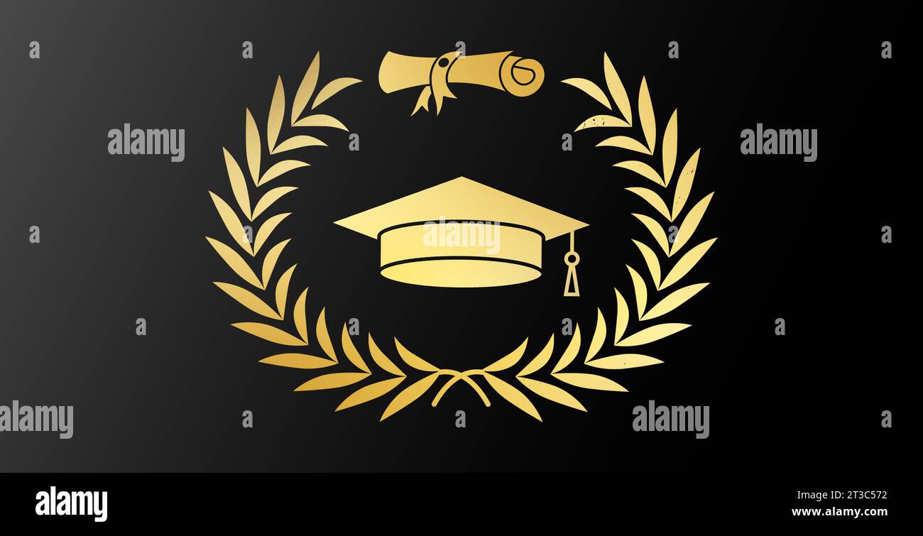Class of 2024 year laurel graduation vector sign on black background, academic educational design template for celebration ceremony 2024. Stock Photo