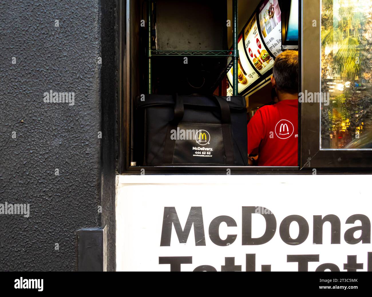 McDonald's food delivery window kiosk stand Antalya Turkey Stock Photo