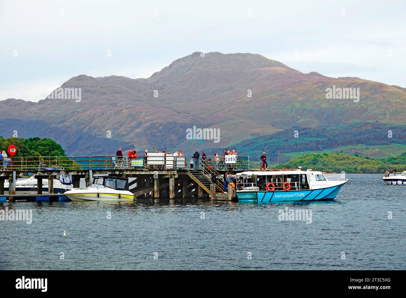 Loch Lomond Lake Scotland VIllage of Luss Ben Lomond Mountain United Kingdom British Isles Trossachs National Park Highlands Stock Photo