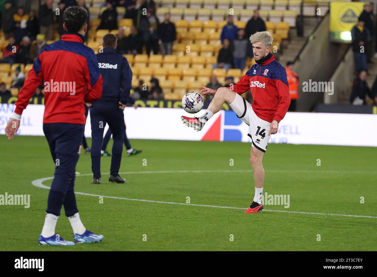 Alex Gilbert of Middlesbrough warms up during the Sky Bet Championship match Norwich City vs Middlesbrough at Carrow Road, Norwich, United Kingdom, 24th October 2023  (Photo by Ryan Crockett/News Images) Stock Photo