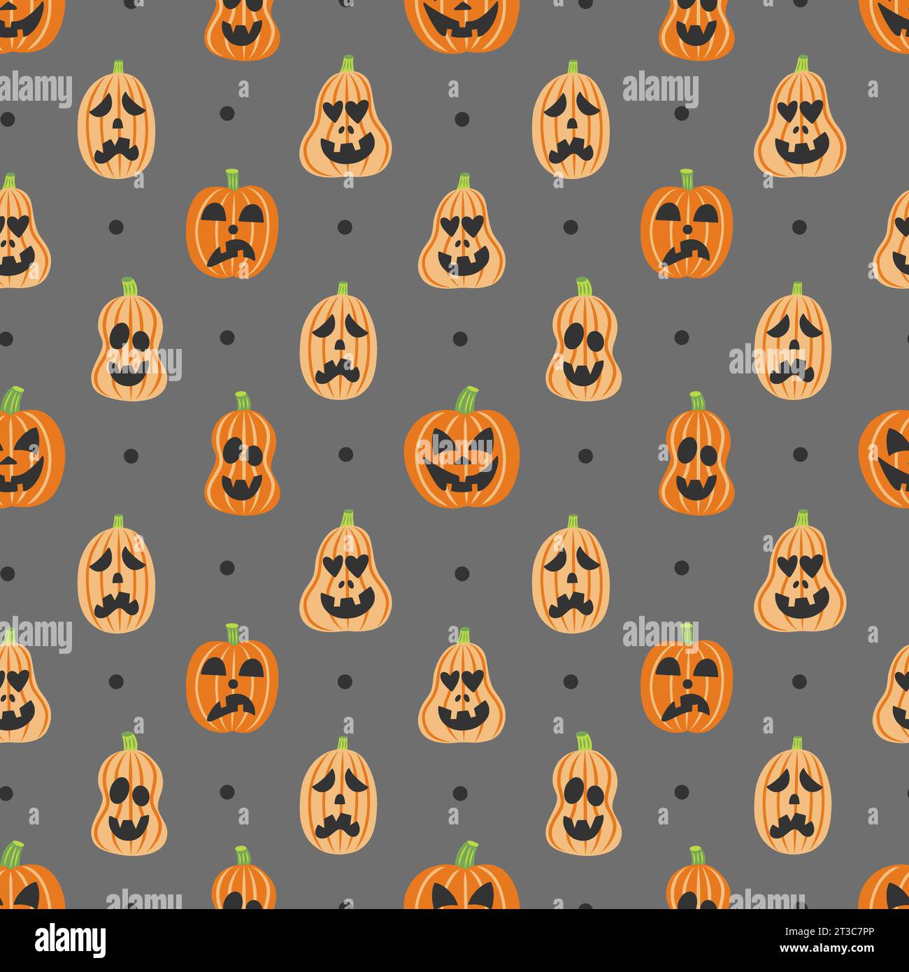 Halloween Jack o Lantern Pumpkins with Emotions Seamless Pattern Design ...