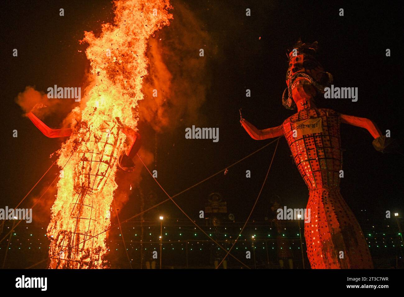 New Delhi, Delhi, India. 24th Oct, 2023. An effigy is seen burning on ...