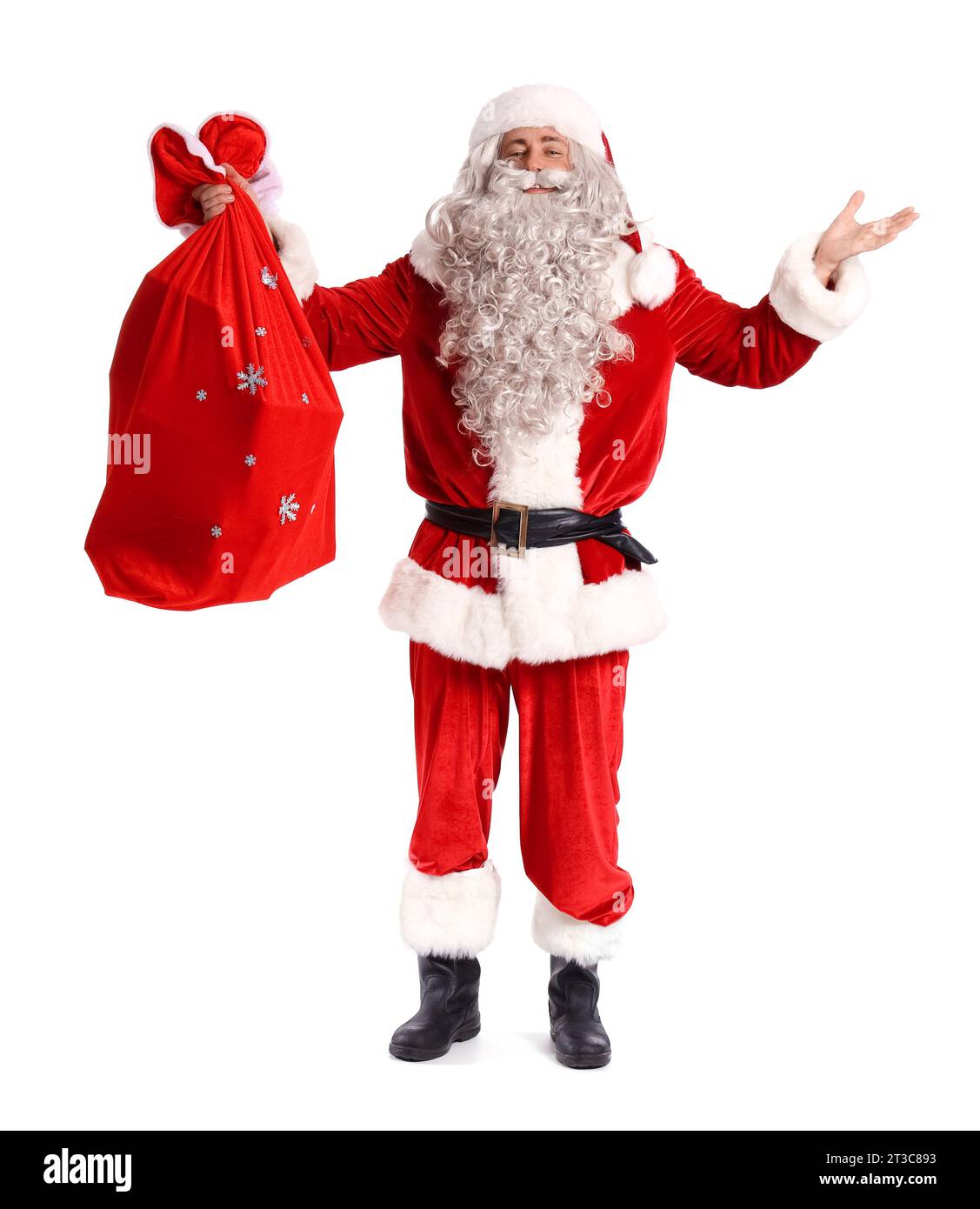 Santa Claus with bag of gifts isolated on white background Stock Photo ...
