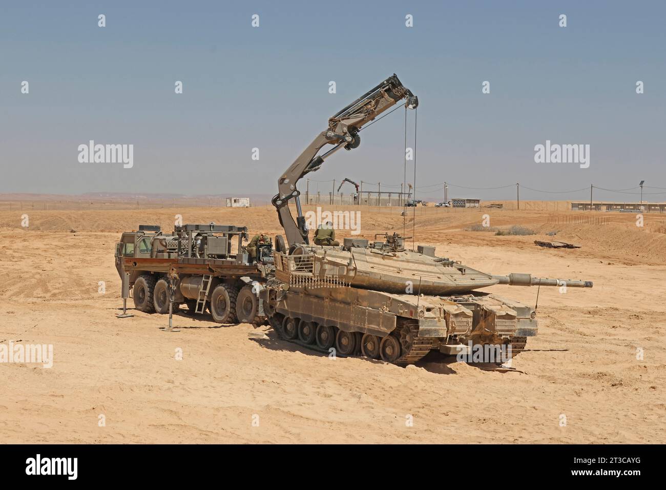 Engine replacment on a Merkava Mark 4 battle tank of the Israel Defense Forces. Stock Photo