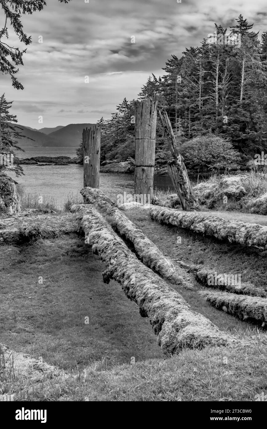 Remains of longhouse at UNESCO World Heritage Site Sgang Gwaay Llnagaay
