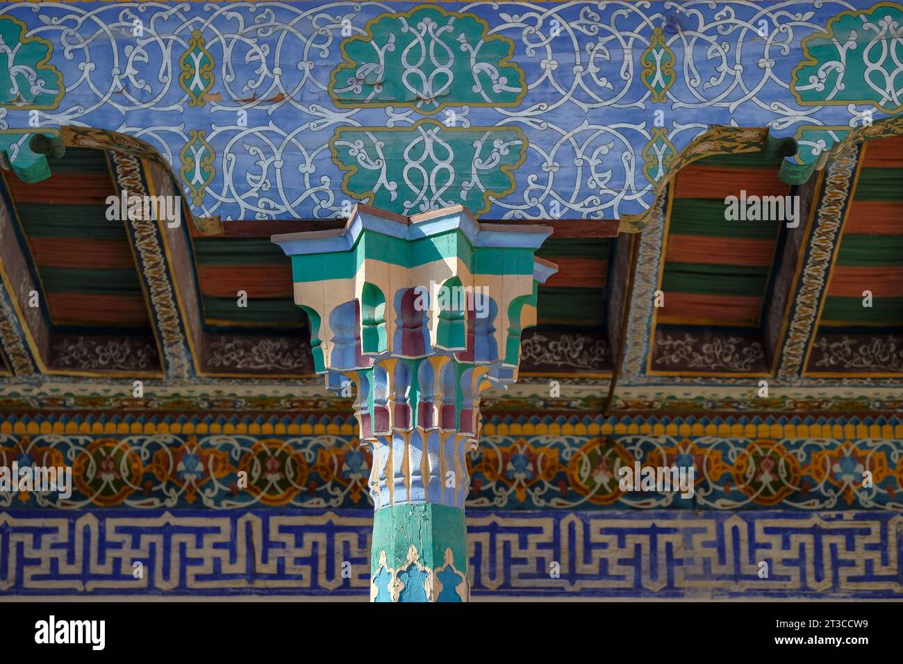 Kokand, Uzbekistan - October 24, 2023: Detail of the columns of the Khudayar Khan Palace in Kokand in the Fergana Valley, Uzbekistan. Stock Photo