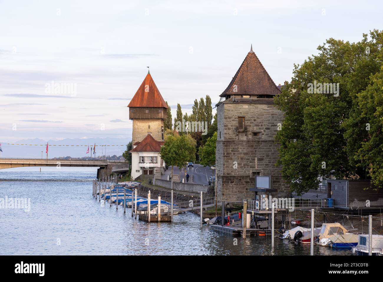 Konstanz, view from the bicycle bridge to the old Rhine bridge over the Rhine to Lake Constance Stock Photo