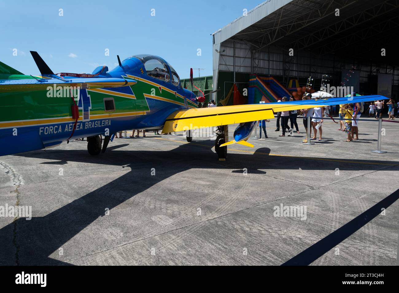 Salvador, Bahia, Brazil - November 11, 2014: A-29B aircraft of the Brazilian air force is seen at the Open Gates of Aeronautics exhibition in the city Stock Photo