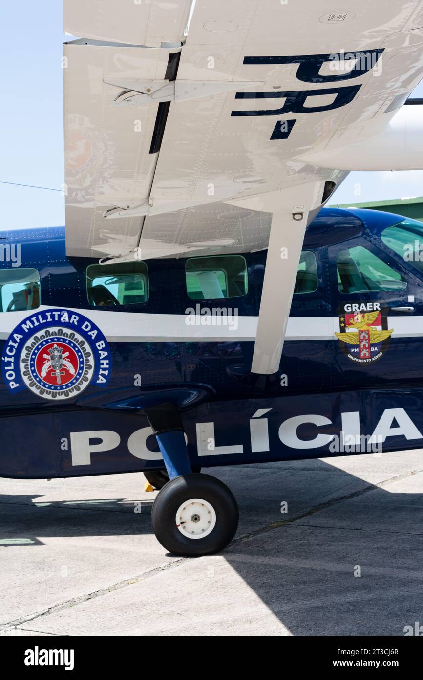 Salvador, Bahia, Brazil - November 11, 2014: Bahia military police PR-IPM graer plane stopped at the Brazilian air force military base in the city of Stock Photo