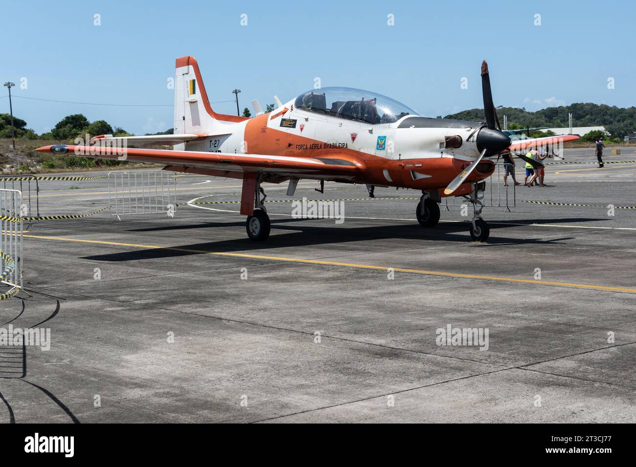 Salvador, Bahia, Brazil - November 11, 2014: A T-27 aircraft from the Brazilian air force is seen at the Open Gates exhibition of aeronautics in the c Stock Photo