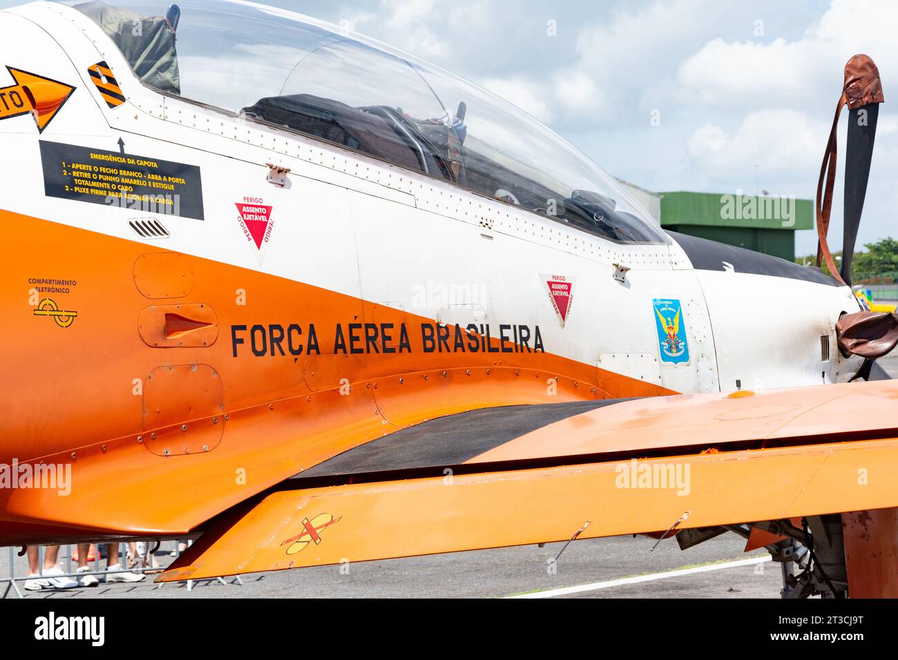 Salvador, Bahia, Brazil - November 11, 2014: Brazilian air force T-27 aircraft on display to the public at the military base in the city of Salvador, Stock Photo