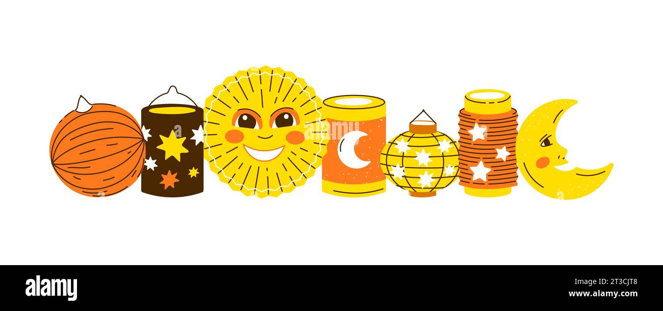 Vector Lanterns Composition For Saint Martin Day Traditional In Germany Vector Lanterns Composition For Saint Martin Day Traditional In Germany