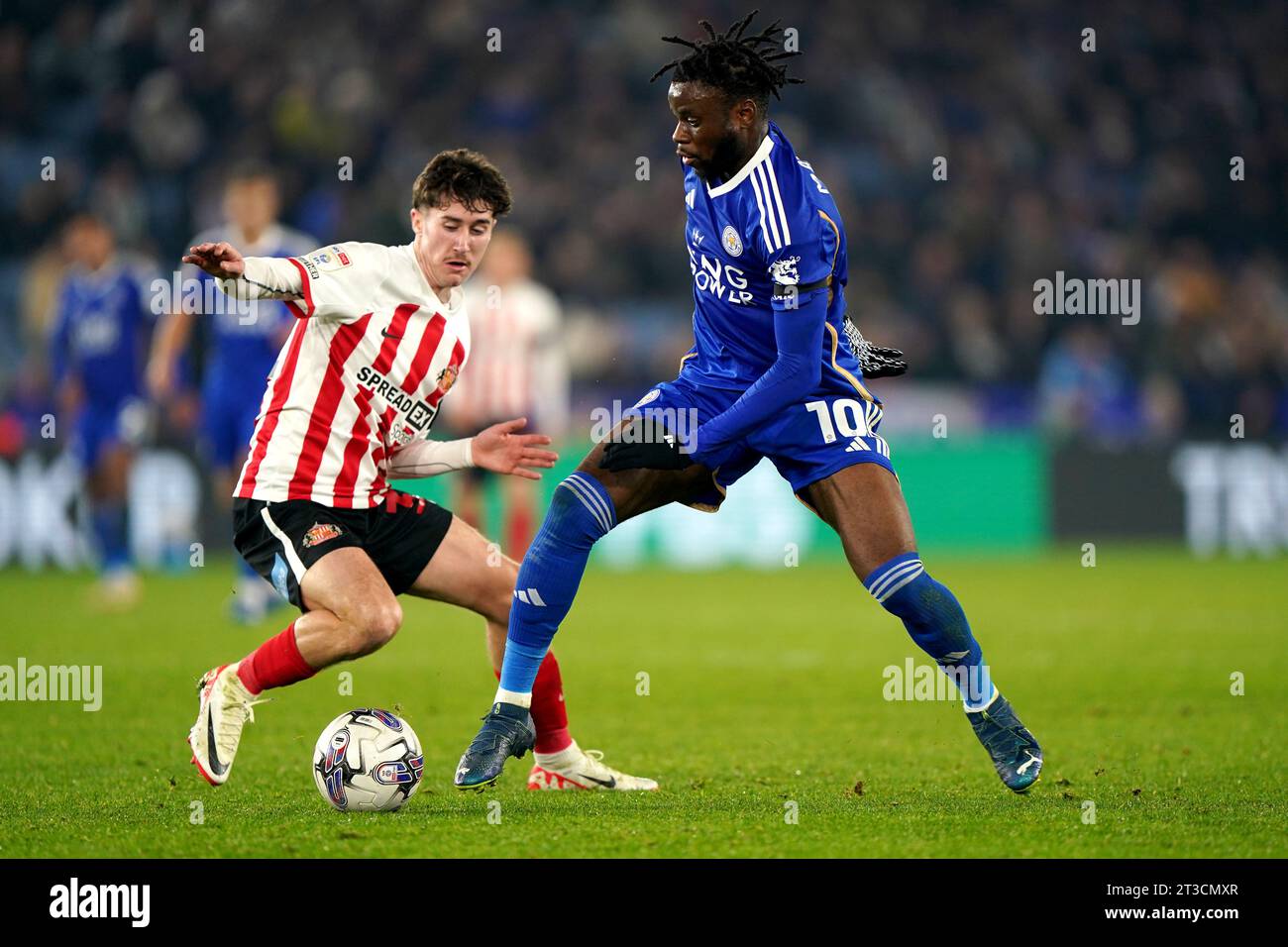 Leicester Citys Stephy Mavididi Right And Sunderlands Trai Hume Battle For The Ball During 