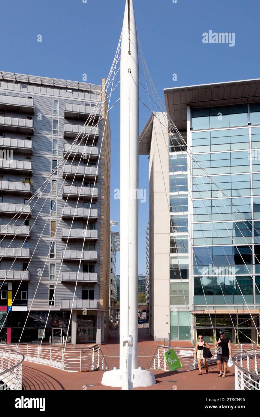Clermont-Ferrand Square in Salford with  Lowry Hotel and Trinity Bridge, Manchester Stock Photo
