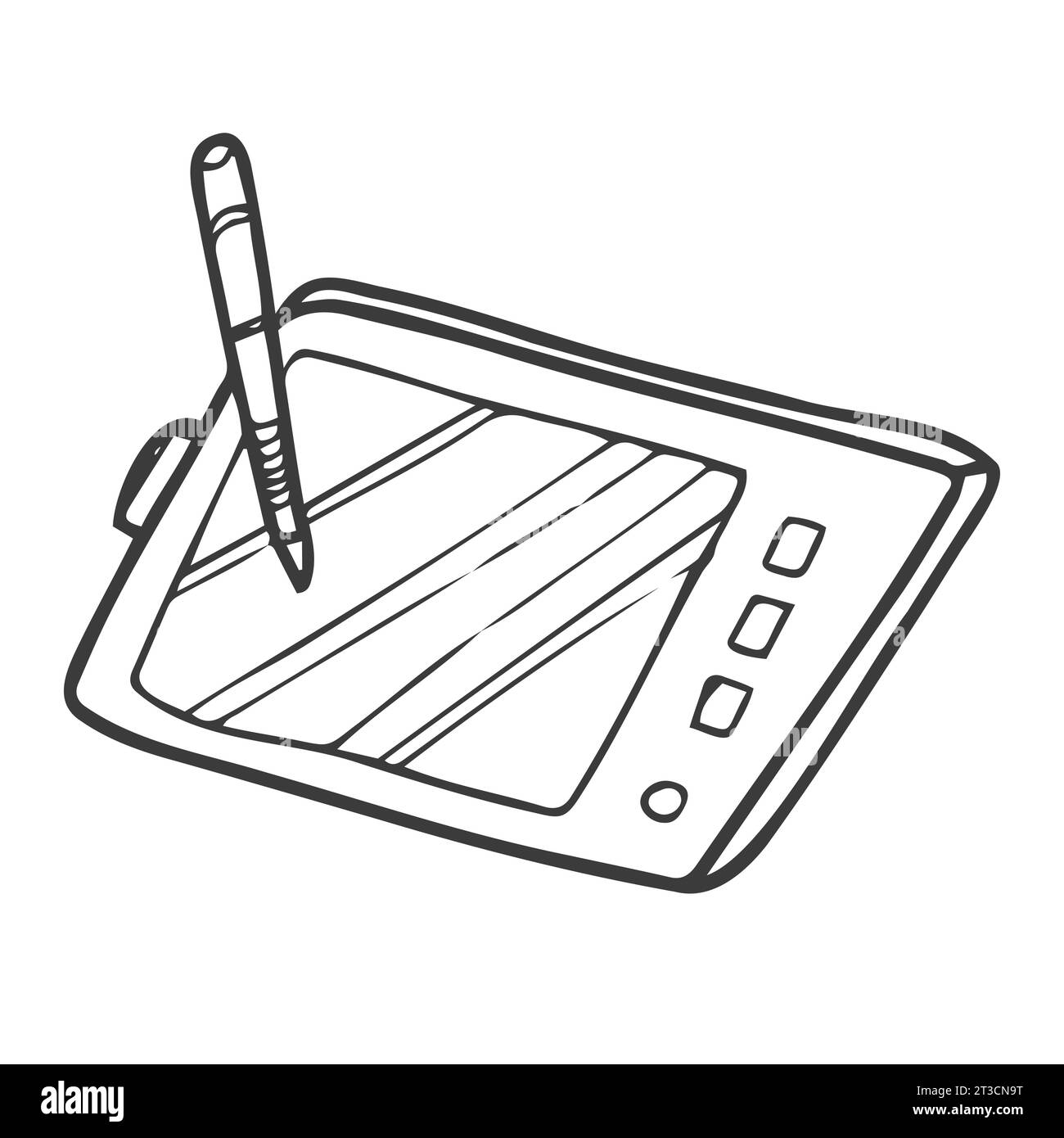 Doodle of digital tablet - black and white illustration. Hand drawn doodle Stock Vector