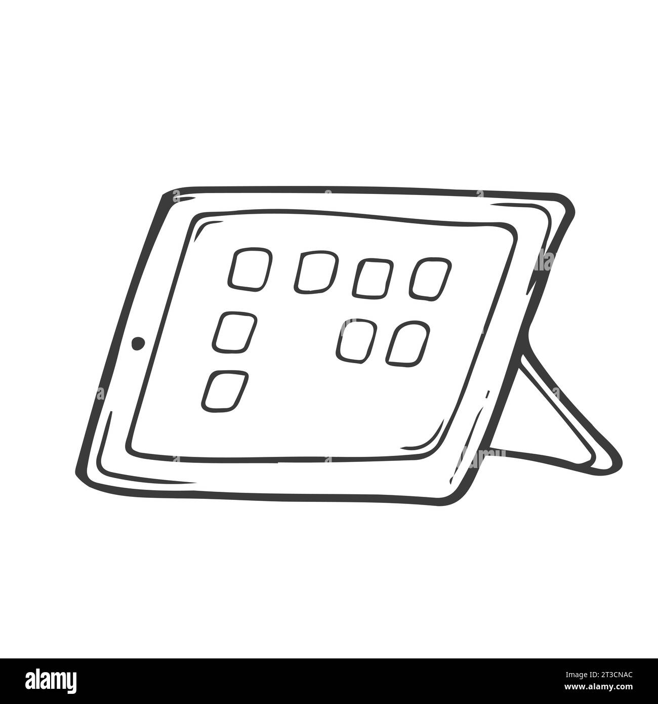 Doodle of digital tablet - black and white illustration. Hand drawn doodle vector Stock Vector