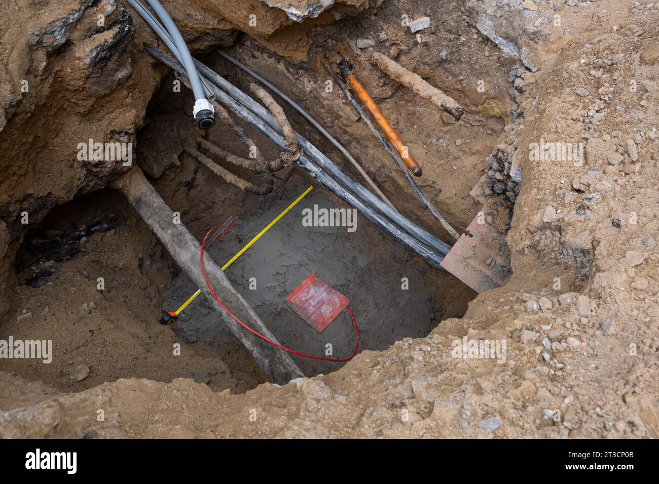 Underground electric cable infrastructure communication installation at